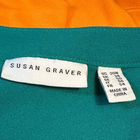 Susan Graver Stretch Woven Button Front Long Sleeve Teal Shirt Size 20 - Picture 3 of 11
